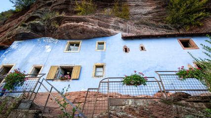 Beautiful architecture of cave houses in Graufthal in France on  Sunday October 5th in 2025