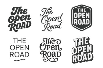 Obraz premium Harmonious Lettering Variations. The open road. Set lettering. harmonious lettering variations of the same emblematic concept (Bold hand-lettering with playful