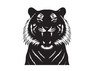 Tiger icon its mouth in silhouette white background.