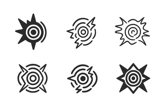 Sound Wave Logos. Sudden loud noise. Set Logo of Sound: shockwave icon. harmonious logo variations of the same emblematic concept, each with different artistic