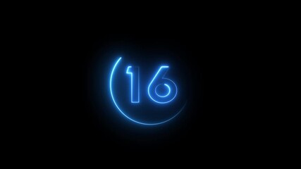 Neon number 16 animation. Neon Countdown 16 number.