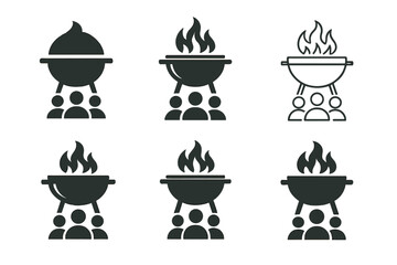 Group Barbecue Logos. Cooking for large groups and parties. Set Logo of Cooking for large groups and parties: Outdoor barbecue / grill. harmonious logo