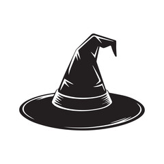 Black silhouette of a floating witch hat with shadow
