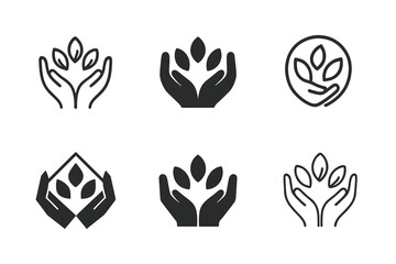 Obraz premium Seed Preservation Logos. Seed preservation techniques. Set Logo of protective hands: hands holding seeds safely. harmonious logo variations of the same