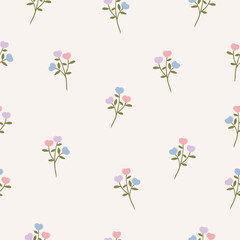 heart shaped flower branches seamless pattern , vector , illustration