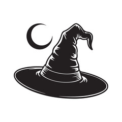 Stylized Black Witch Hat with White Outline halloween