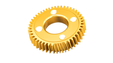 Golden gear isolated on a transparent  background