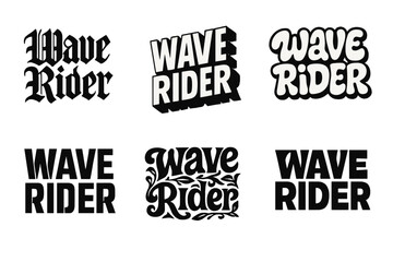 Obraz premium Harmonious Lettering Variations. Wave Rider. Set lettering. harmonious lettering variations of the same emblematic concept (Gothic-inspired decorative type, 3D