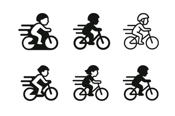 Fototapeta premium Cycling Logo Variations. Children playing sports or engaging in physical activities. Set Logo of cycling: child riding a bicycle with motion lines. harmonious