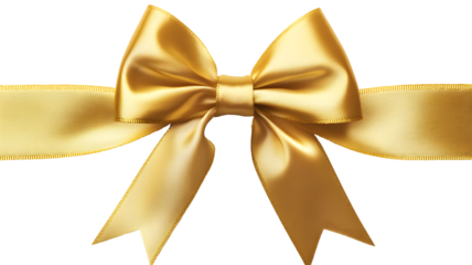 Luxury yellow gold color satin ribbon with bow with isolated on a transparent  background