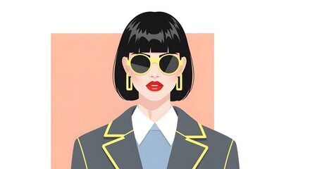Elegant female illustration in fashion style, short bob haircut and bold lipstick, vector art ideal for posters and magazines.