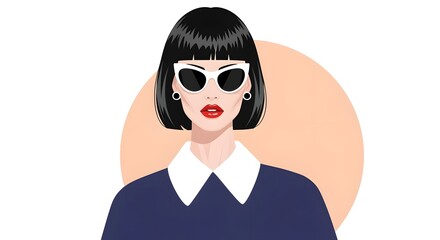 Modern fashion portrait of woman with bob hair and vibrant lipstick, sleek outfit, perfect for branding and fashion templates.