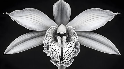Elegant monochrome orchid bloom with intricate details against a dark background