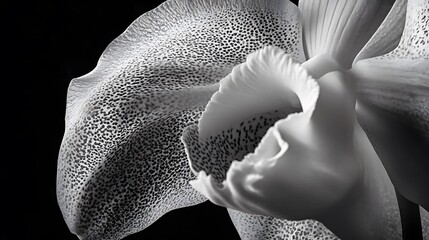 Abstract monochrome detail of an orchid flower with intricate patterns and texture