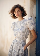 Fototapeta premium Small blue flowers dress fashion sleeve adult.