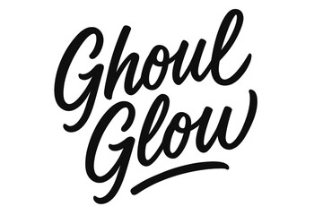 Ghoul Glow Typography. Ghoul Glow ? Script Hand-Lettering: playful brush script with fluid, semi-cursive strokes; diagonal layout with quick sweeping tails;