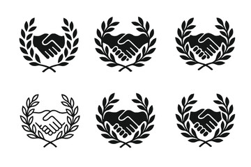 Community Emblem Designs. Community Over Competition. Set Logo of Community Over Competition: laurel wreath uniting. harmonious logo variations of the same