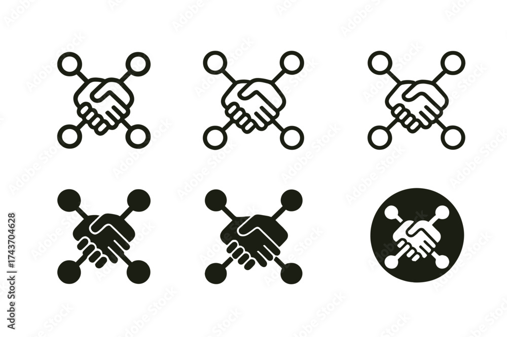 Wall mural networking emblem varieties. your network is your net worth. set logo of networking: connected hands