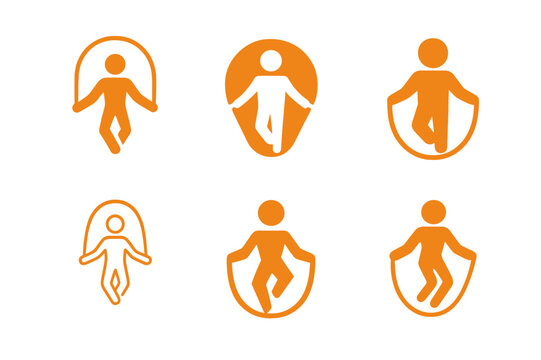 Versatile Fitness Logos. Jump rope. Set Logo of Fitness: energetic jump icon. harmonious logo variations of the same emblematic concept, each with different