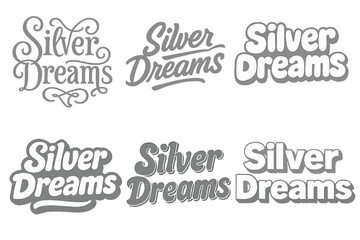 Harmonious Lettering Grid. Silver Dreams. Set lettering. harmonious lettering variations of the same emblematic concept (Whimsical curly type with flourishes,
