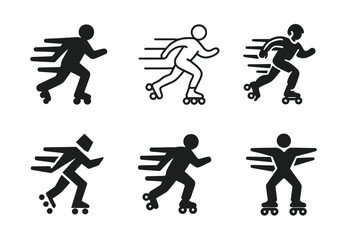 Rollerblade Logo Variations. Rollerblading in the park. Set Logo of Outdoor sports: skater silhouette with motion streaks. harmonious logo variations of the