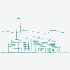 Naklejka premium Minimalist continuous line drawing of an industrial factory with smokestack and factory building structure