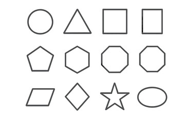 Geometric Icon Grid. Mathematical shapes. Line icon set of Mathematical shapes: circle, triangle, square, rectangle, pentagon, hexagon, octagon, trapezoid,