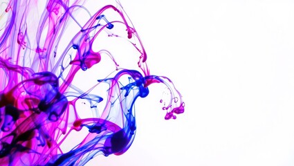 Fototapeta premium Colorful ink swirling in clear water, forming abstract artistic shapes on white background. Generative AI.