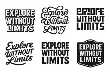 Fototapeta premium Diverse Lettering Grid. Explore Without Limits. Set lettering. harmonious lettering variations of the same emblematic concept, each with different artistic