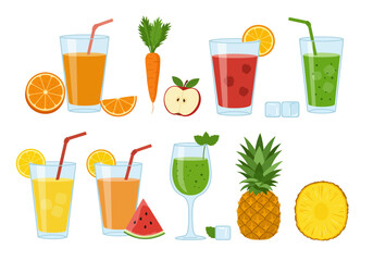 Colorful Assortment of Fresh Fruit Juices and Smoothies