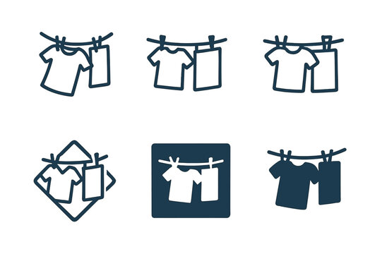Clothesline Logo Variations. Hanging up clothes immediately after laundry. Set Logo of Hanging up clothes immediately after laundry: Clothesline. harmonious