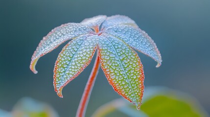 Delicate leaf covered in morning frost close up, nature's artistry