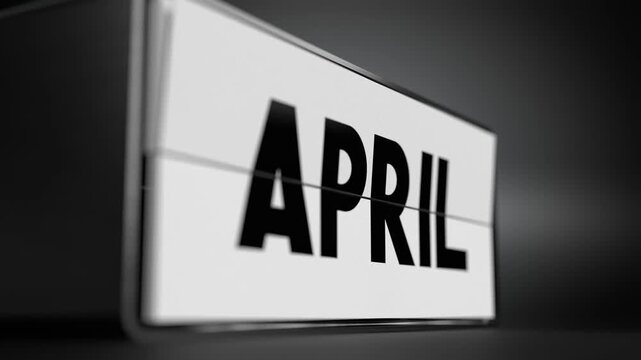 Flip calendar changing months from January to December with selective focus - 3D 4k animation (3840x2160 px).