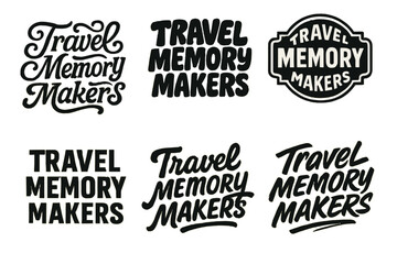 Fototapeta premium Creative Lettering Grid. Travel Memory Makers. Set lettering. harmonious lettering variations of the same emblematic concept, each with different artistic