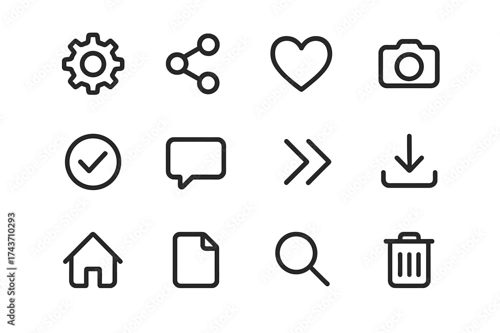 Wall mural uniform icon layout. equal spacing between icons and equal margins on the edges. uniform icon size a