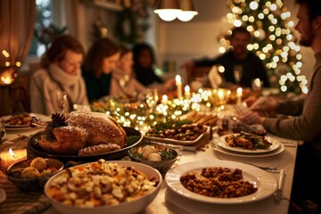 Fototapeta premium Christmas dinner table meal supper.