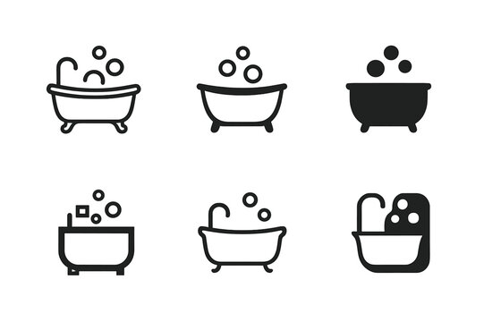 Relaxing Bathtub Logos. Planning a relaxing evening routine to unwind. Set Logo of Planning a relaxing evening routine to unwind: Bathtub with bubbles.