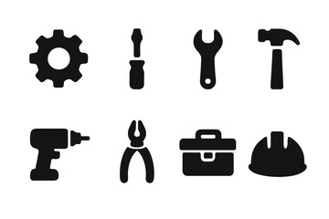Mechanical Icons Set. Mechanical Work. Filled icon set of Mechanical Work: gear, screwdriver, wrench, hammer,