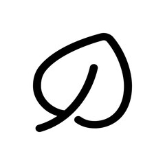 Simple black outline drawing of a leaf with a curved stem and pointed tip on a white background view