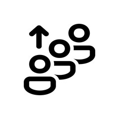 Upward trend shown by an arrow pointing upwards next to a group of stylized people icons in black outline