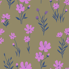 Seamless floral pattern with  wildflowers and leaves. Perfect for fabric, wallpaper, wrapping paper, and modern decor.
