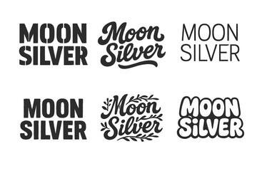 Fototapeta premium Diverse Lettering Styles. Moon Silver. Set lettering. harmonious lettering variations of the same emblematic concept (Stencil-inspired urban lettering, Bold