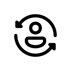 Person icon surrounded by circular arrows indicating rotation or synchronization in a simple black design