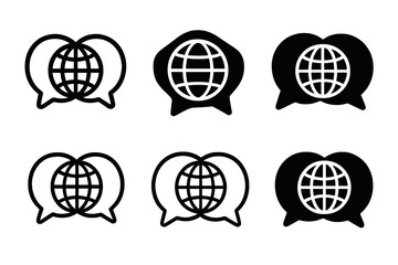 Cultural Exchange Logos. Cross-cultural exchange programs. Set Logo of dialogue circles: speech bubbles with globe integrated. harmonious logo variations of