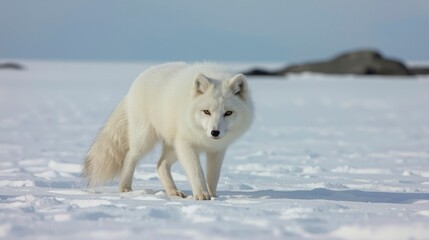 Arctic fox in winter snow landscape