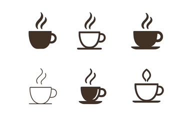 Obraz premium Coffee Logo Variations. Drinking coffee. Set Logo of Lifestyle: coffee cup with aroma waves icon. harmonious logo variations of the same emblematic concept,
