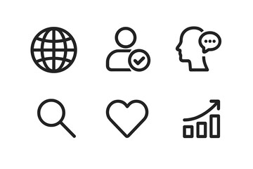 Fototapeta premium Globe Logo Grid. Social media bio optimization tips. Set Logo of globe for reach: Negative space, Stylized detail, Flat solid, Minimal outline, Symmetrical
