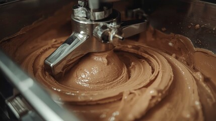 Chocolate gelato mixing in industrial machine