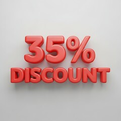 Prominent red 35% discount volumetric text on a crisp white background for effective promotional campaigns and special limited-time offers, perfect for retail sales announcements