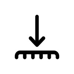 Vertical arrow pointing downwards towards a horizontal line with rounded bottom protrusions symbol